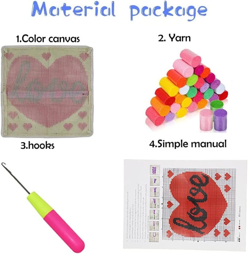 GemJelry Latch Hook Kits for Adults Kids DIY Love Pillow Cover Beginner Cross Stitch Kits with Preprinted Canvas Crochet Yarn Kits Creative Hand Craft Home Decoration 17'' X 17'' - Image 2